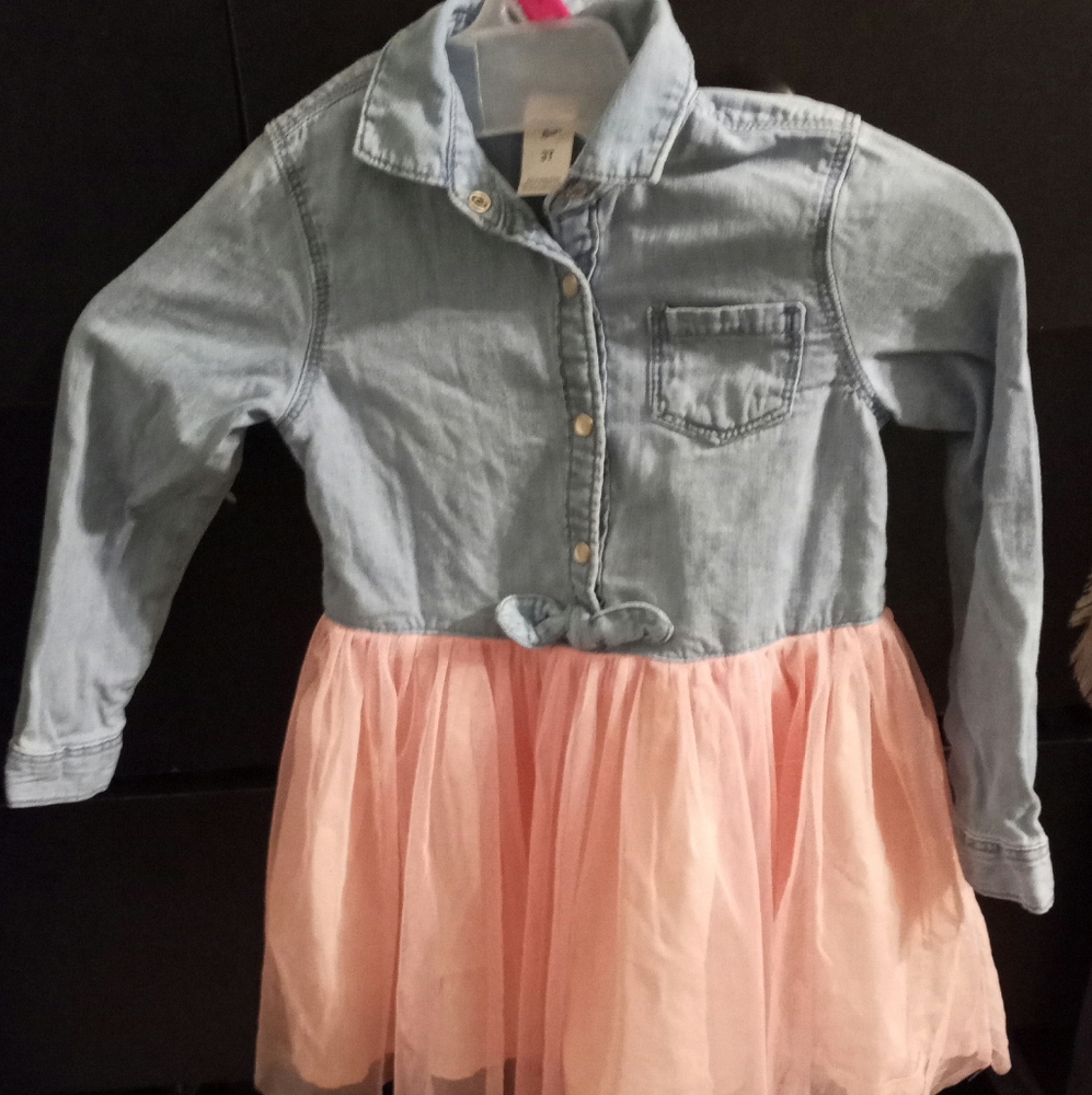 OSHKOSH denim & pink tulle flowy dress